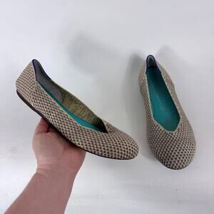 Rothy's The Square Jewel Box Ballet Flat Womens 10 Beige Checked Slip-On Comfort